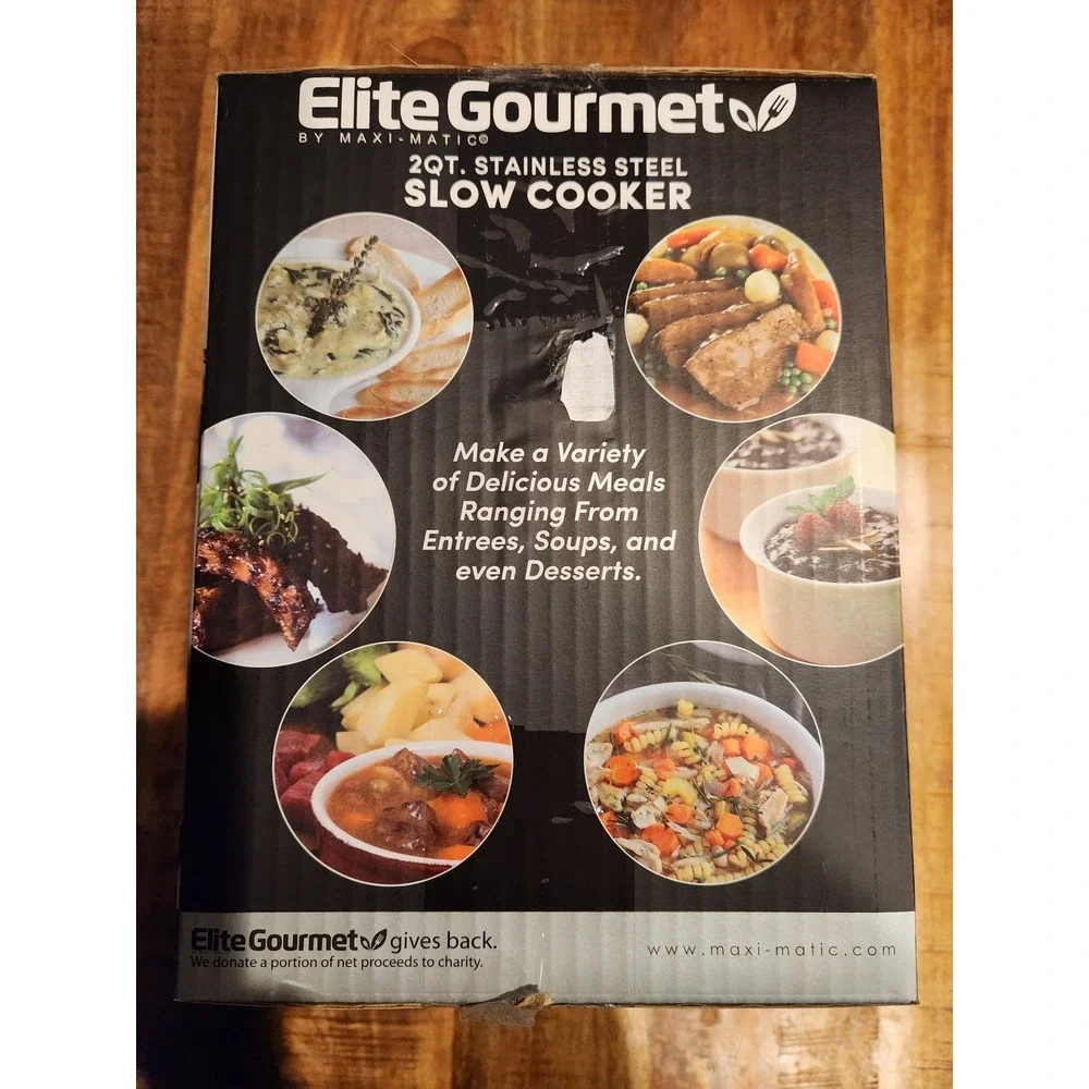 Elite Gourmet 2Qt Oval Stainless Steel Slow Cooker New